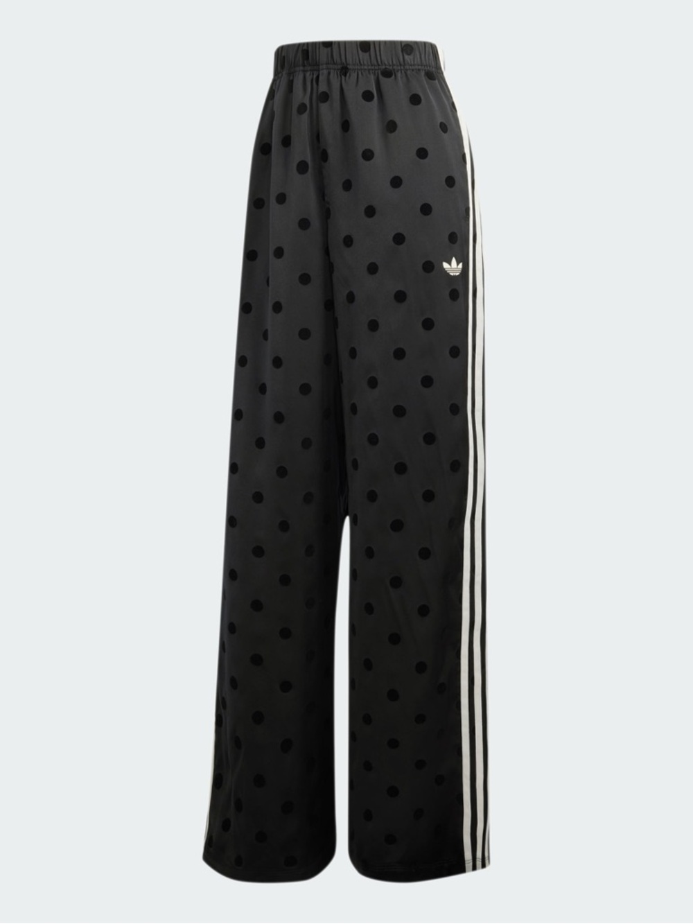 adidas Black Polka Dot Wide Leg Track Pants with White Stripes
